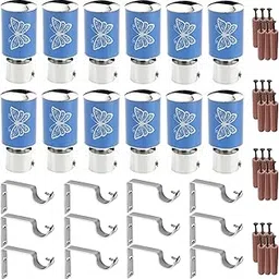 GRIVAN Stainless Steel Curtain Brackets Parda Holder with Support 1 Inch Curtains Rod Pocket Butterfly Print Door and Window Curtain Holders and Rod Support Fittings (Sky Blue, Pair of 6)-image-9
