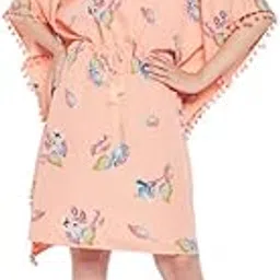 Clovia Women's Crepe Pretty Florals Short Kaftan in Peach-picture-31