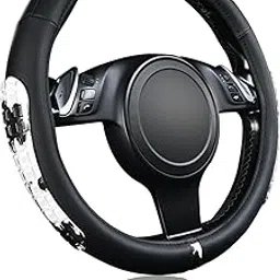 Steering Wheel Cover Microfiber Leather and Viscose, Breathable Mesh Universal 14.5-15 inch, Refreshing and Comfortable (Black-White)-picture-13