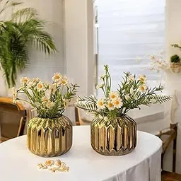 Art Street Brass Accordion Vase Decorative Flower Pot Vase for Home, Wedding Decoration, Living Room, Bedroom and Office Décor (Only Vase) (Set of 2, Size: 3.5x4 Inch)-image-2