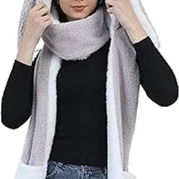 3-in-1 Cute Bunny Ear Moving Cap – Plush Hat/Cap, Scarf, and Gloves Set for Women & Girls (10 Years and Above) | Adorable Pop-Up Ears | Hooded Shawl with Pockets-image-11