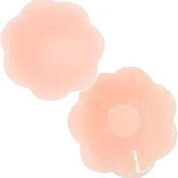 Silicone Nipple for Women Stickers Waterproof and Breathable Reusable Flower Shape Nipple Cover Adhesive Silicone Nipple Cover Invisible Cover for Evening Gown,Party Dress(2pc) Beige-image-35
