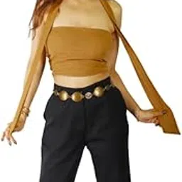 nara Cotton June Tube Top with Scarf for Women | Stylish 100% Cotton Tube Top with Removable Scarf | Perfect for Casual and Summer Outings | Chic and Comfortable (Brown)-picture-21