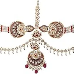 Maangtikka Daamini for Women Gold Plated Kundan Studded Meenakari Touch Multilayer White Beads Chain Designed Daamini Maangtikka for Women and Girls-image-54