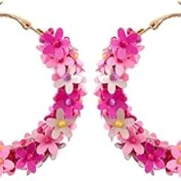 university trendz Beaded Pink Floral Hoop Earrings for Women & Girl's-picture-50