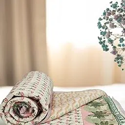 Baarno Pichwai Single Bed Comforter | Uniform Cotton Filling | 100% Cotton Soft & Cozy AC Dohar Blanket | Lightweight Reversible Design | All Weather Quilt | Color - White-picture-52