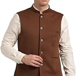 turtle Men Knitted Solid Brown Nehru Jacket-picture-24