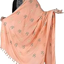 exotic india Prayer Shawl with Zari and Thread Embroidered Dual Color Om Motif - Viscose Cotton-picture-20