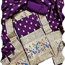 pandadi saree Pandadi Women's Banarasi Paithani Woven Design Dress Material-picture-14