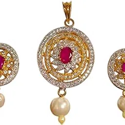 ringold Elegant CZ Pendant and Earrings Set with Pearl Drops, Gold-Toned, Traditional Design-picture-48