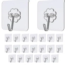 20 PCS Self Adhesive Hooks Heavy Duty Self Adhesive Utility Hooks Transparent Waterproof,Oilproof Hooks for Kitchen Accessories Bathroom Shower Door Outdoor Home Improvement Hook-image-3