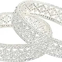 lavazza Traditional Metal Bangles Set For Women & Girls with Zircon Diamond Stone | Designer Women's Bangles Bracelet | Kada Set | Chudi Bangles Kada- Set of 2 Bangles image 1
