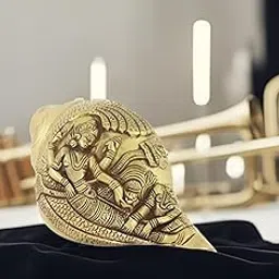 Purpledip Rare Collection Cruelty Free Vegan Blowing Shankh Conch in Antique Finish Brass with Rich Sculpting of Hindu Religious Deities Vishnu-Lakshmi (10384)-picture-45