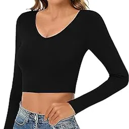 PUERY Stylish Women's Comfy Cotton Full Sleeves V Neck Readymade Saree Black Blouse for Women-picture-51