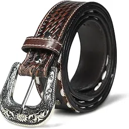 Handcrafted Engraved Design Leather Belt with Embossed Buckle by N Z Overseas-picture-20