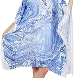 Rayon Tie-Dye Kaftan Dress with Lace Frill Sleeves One Size V-Neck Beach Cover Up for Women Maternity, Club & Holiday Wear Bikini Cover Up Dress Caftan Blue-picture-39