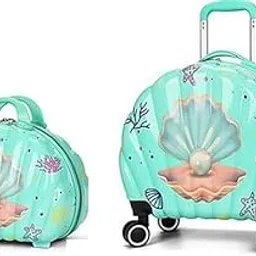 swarn products Cute Shell Design Pearl Print Trolley Suitcase+Handbag for Children with Good Capacity with Roller Wheels, pcs-2(Sea Green)-picture-52