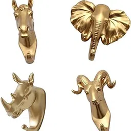 HEAVENGLOW 4pcs Animal Head Hook Hanger Rack Wall Mount Resin Hook-picture-27