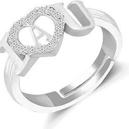 CZ Valentine American diamond Adjustable I Love You Heart Initial Letter Name Alphabet A Ring Silver propose AD Finger Rings for girls women Couple girlfriend King Queen Gf BF lovers ladies-image-3