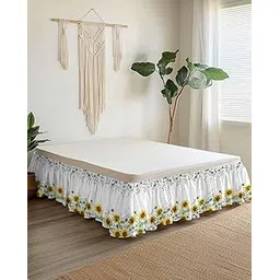 Sunflower Eucalyptus Bed Skirt Queen Size 18 Inch Drop,Adjustable Elastic Wrap Around Bed Skirts Pleated Luxury Dust Ruffles for Twin Full Queen Cal King Base Bed,Bee Rustic Vintage Farmhouse Flowers-picture-26