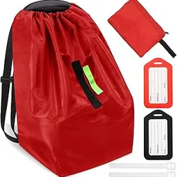 Car Seat Bags For Airplane Travel, Durable Carseat Cover For Air Travel Car Seat Travel Bag with Shoulder Straps and 2pcs Luggage Tags For Airplane, Red-image-18