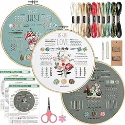 ZIBUYU® 3 Set Embroidery Kit for Beginners, Crochet Kit DIY Kit for Adult with Embroidery Cloth, Pattern, Hoops, Colorful Threads, Scissors and Materials - Anchor Stitch Cross Stitch Embroidery Kit-image-6
