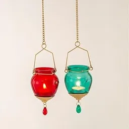 Prisma Collections Multicolour Glass Matki Votive Hanging - Set of 2-picture-13