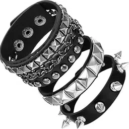 bdelrinque 3Pcs Punk Bracelet For Men,Gothic Jewellery, Black Leather Wristband, Punk Style Accessories For Concerts, Parties, Friends Gathering-picture-47