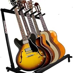 Alzarsi Universal Multi Guitar Stand Rack 5 Multiple Holder/Instrument Display Stand/Folding Padded/Storage Organizer/Band Stage/Bass Slot for Electric Acoustic Guitars Black-picture-21