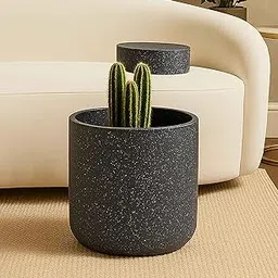 9.5 Inch Round Flower Pot | Heavy Duty Plastic Gamla for Indoor & Outdoor Garden Use - Granite Marble Look Texture, UV Protected Plant Pot with Drainage Hole for Home & Balcony | Pack of 1 image 1