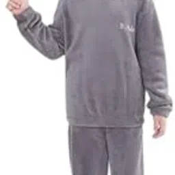 SHAPERX KIds Boys & Girls Fleece Casual Track Suit Stylish & Regular Fit Track Suit Sweatshirt Joggers Tracksuit Combo Clothing Set for Winter Wear Pack of 1 (Grey, 6 to 8 Years) image 1