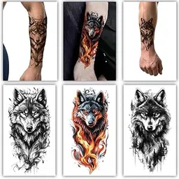 S.A.V.I 3 Wolf Temporary Tattoo Sheets for Men & Women | Large Arm Sleeve Design 21x11 cm | Realistic Black & Color Fire | Safe Non-Toxic Waterproof Long-Lasting Body Art Stickers (Wolf)-picture-49