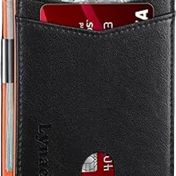 runbox Slim Wallet for Men Gifts 12 Card Slots ID Window with Money Clip Minimalist RFID Front Pocket Bifold Leather Small Thin Gift Box Dad Birthday Christmas Regalos Hombres-Black&Orange image 1