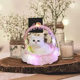 ViaZAID Kitten in LED Lights Basket Mini Cat Stuffed Animals Doll with Meows Sounds on Touching Cat/Kitten Doll Decor for Office Desk Hand Gift for Kids Boys and Girls-picture-70