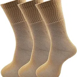 alfa Men's Mid Calf Length Solid Cotton Socks (Pack of 3 Pairs) - Free Size | Thick Terry Towel Socks Khaki-picture-14
