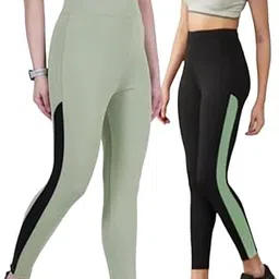Women's Striped Stretchable Lycra Jeggings - Combo Pack of 2 Jeggings (Olive & Black)-picture-12
