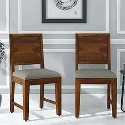 Sheesham Wood Cushioned Dining Chairs Set of 2 || Wooden Multipurpose Seating Chair for Dining Room Home || Teak Finish-Grey Cushion-picture-11