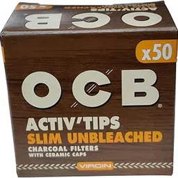 OCB VIRGIN UNBLEACHED SLIM ACTIVATED CHARCOAL FILTERS WITH CERAMIC CAPS - Rolling Filter Tips/Smoking Filter Tips/Cigarette Filters Tips - 27mm x 7mm - 50 pcs (Pack of 1 box)-picture-13