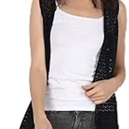 peptrends Women's Sleeveless Net Shrug with Fringes-picture-0
