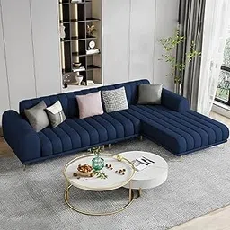 Casaliving Herrick RHS 4 Seater L Shape Sofa Set for Living Room (Blue Fabric) Premium Velvet Fabric Sofa Set-picture-13