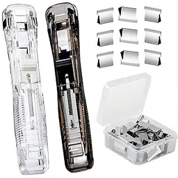 Portable Handheld Paper Clam Clip Dispenser with 50 Stainless Steel Metal Refill Clips, Reusable Paper Clip Set Binder Clips Paper Clamps, Paper Clipper for Desk Document Office Home School [ 1 pcs Stapler + 50 Clips ]-picture-14