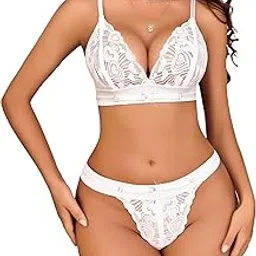 girlfriend Lingerie for Women Floral Lace Bra and Panty Sets 2 Piece Babydoll Underwear-picture-37