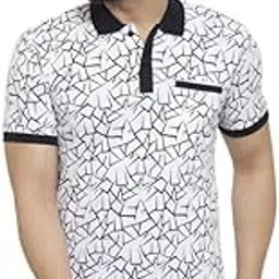 Mens Polo Neck White All Over Printed Half Sleeve Tshirt for Men (B)-image-3