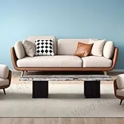 SOFALIZE - Modern Multicolor Sofa with Gold Metal Legs, Dual-Tone, Decorative Throw Pillows Modern Design Sofa for Living Room, Bedroom, Hallways (Brown Leatherette, 3+1+1 Seater)-picture-14