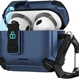 Tobfit case for AirPods 4 Case with Phone Stand, Secure Lock Case for Apple AirPods 4th Gen 2024, Compatible with MagSafe, Military Grade Protective Cover, Powerful Drop, Magnetic Lid, Dark Blue image 1