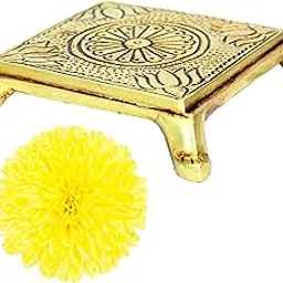 anciently Brass Pooja Chowki | Small Stand for God Idols | Brass Chowki for Puja, Brass, Gold Colour, 1 Piece (5 x 5 CM)-picture-18