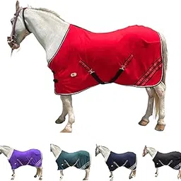 Majestic Ally Anti Pill Fleece Horse Blanket/Sheet with Silver Braided Rope (Red, 74)-picture-18