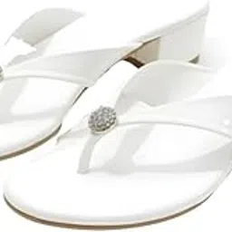 Women's Embellished Thong Strap Block Heel Comfortable Dressy & Casual Low Heel Slides(White-5)-picture-40