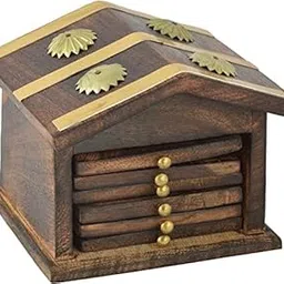 Wooden Brass Handmade Hut Shape Coaster Table Coaster - Set of 6 for Dining Table (Brass Tea Coaster)-picture-49