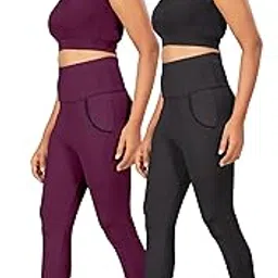 poojaran saree Women's Gym wear Top Leggings Set Combo, Solid Track Suit for Women's, High Sports Workout Wear Set, Polyester Blend Gym wear Top Bottom Set Pack Of 2-picture-14